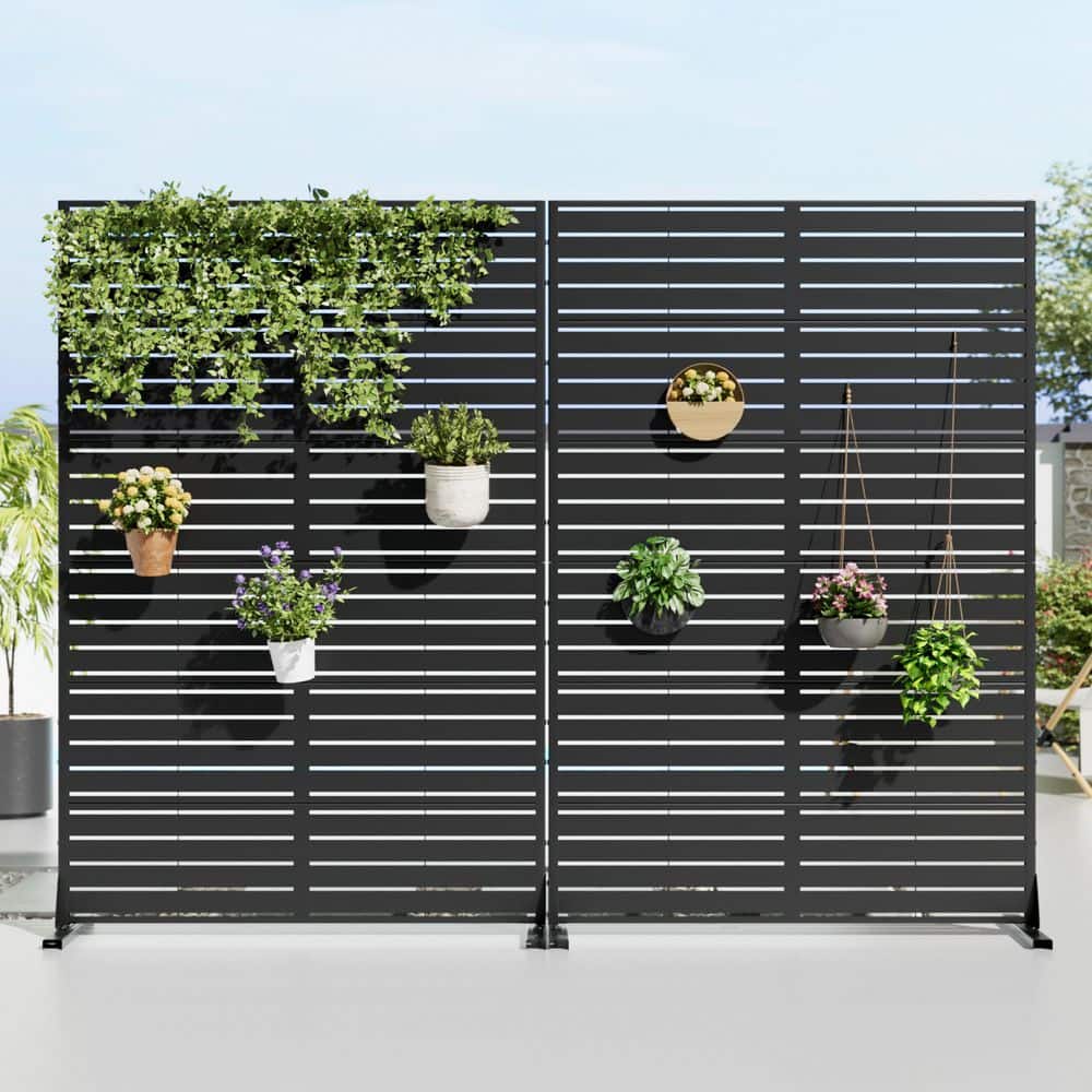 2-Piece 47 in. x 72 in. Black Textured Metal Garden Screens Outdoor Privacy Screen price history on PriceWatchPro