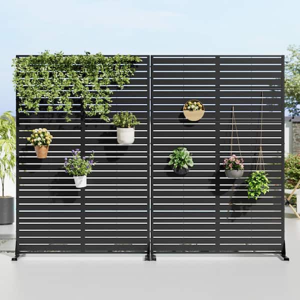 2-Piece 47 in. x 72 in. Black Textured Metal Garden Screens Outdoor Privacy Screen