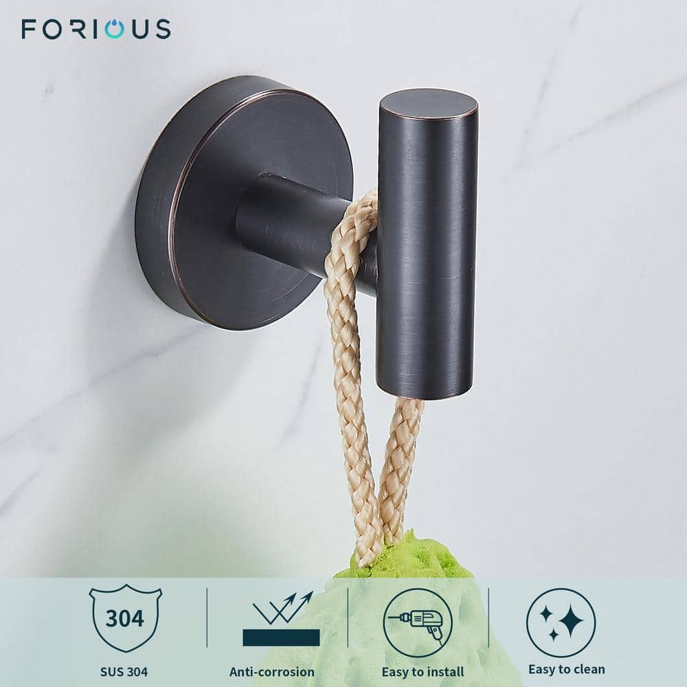 Oil Rubbed Bronze Wall Mounted Double Robe Hooks, 2-Pack