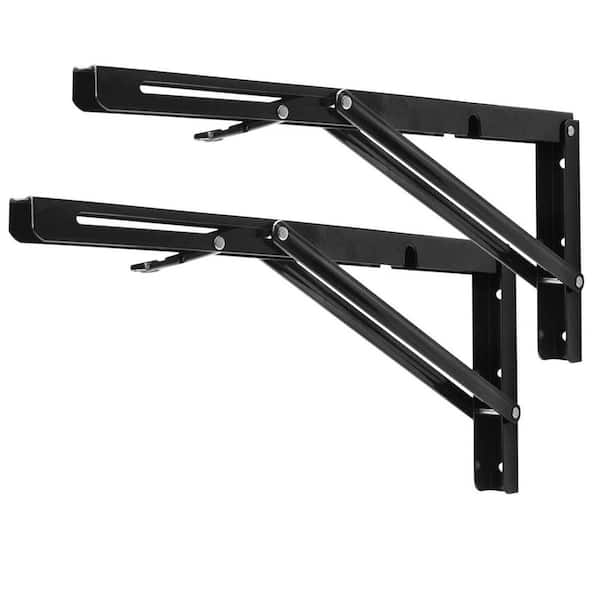 2-Pack 16 in. Folding Shelf Brackets, Heavy Duty Collapsible Black DIY L Bracket for Workbench Folding Table Hinge
