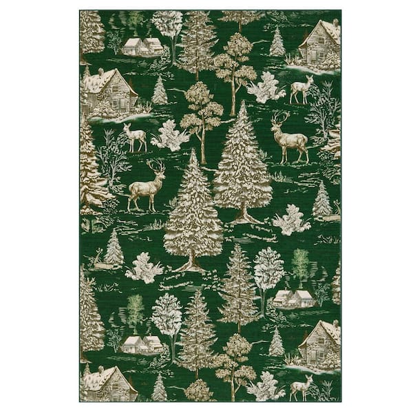 Tree Designed Rugs Garvee Green 8 ft. x 10 ft. Christmas Tree Print Winter Holiday Rug ...