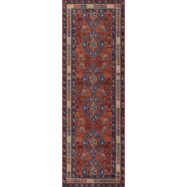 Davina Classic Spill Proof Washable Brick 2.6 ft. x 10 ft. Indoor Area Rug