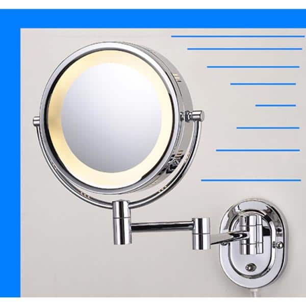 8 In X Round Lighted Wall, Lighted Wall Mounted Magnifying Mirror
