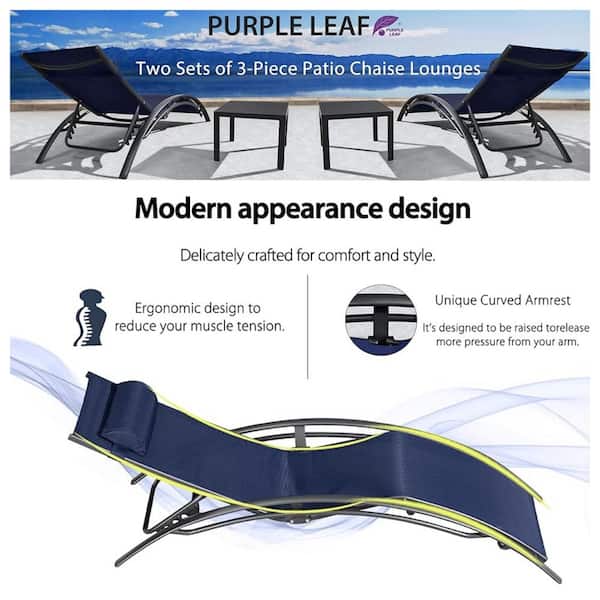 Patio Chaise Lounge Set Outdoor Beach Pool Sunbathing Lawn Lounger Recliner Chair Side Table Included