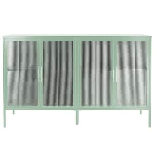 59.17 in. W Light Green Anti-Tip Tempered Glass Cabinet with 4-Glass Doors and Adjustable Shelf and Feet