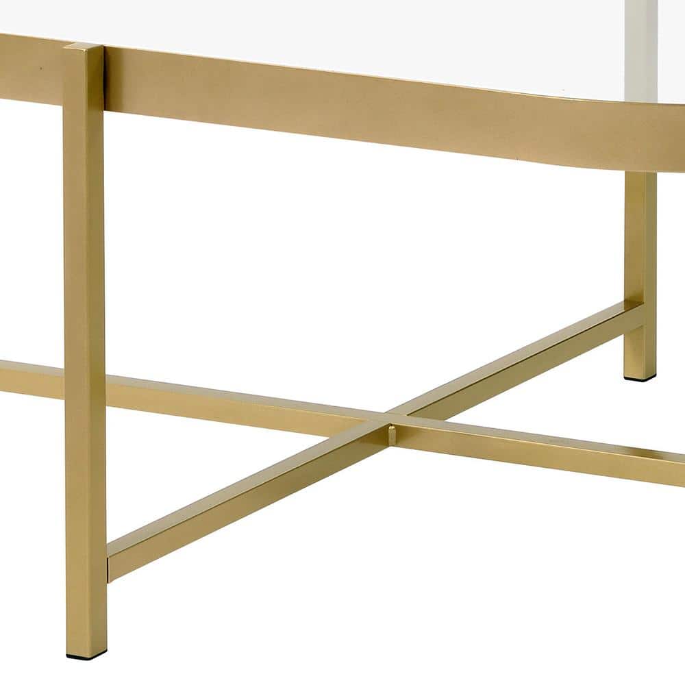 Elegant Oval Tempered Glass Outdoor Coffee Table with Gold Metal Base