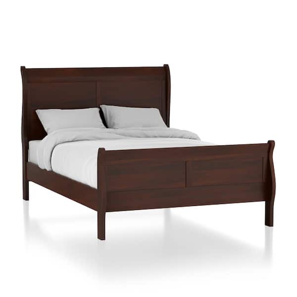 Wooden Bed with Curved Plank Panel Headboard - Brown Cherry - Full