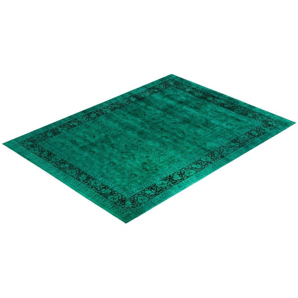 Overdyed Green 10 ft. x 14 ft. Solid Wool Indoor Area Rug