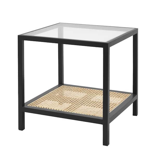StyleWell Odell Cane Square Accent Table in Black/Rattan (20" W)