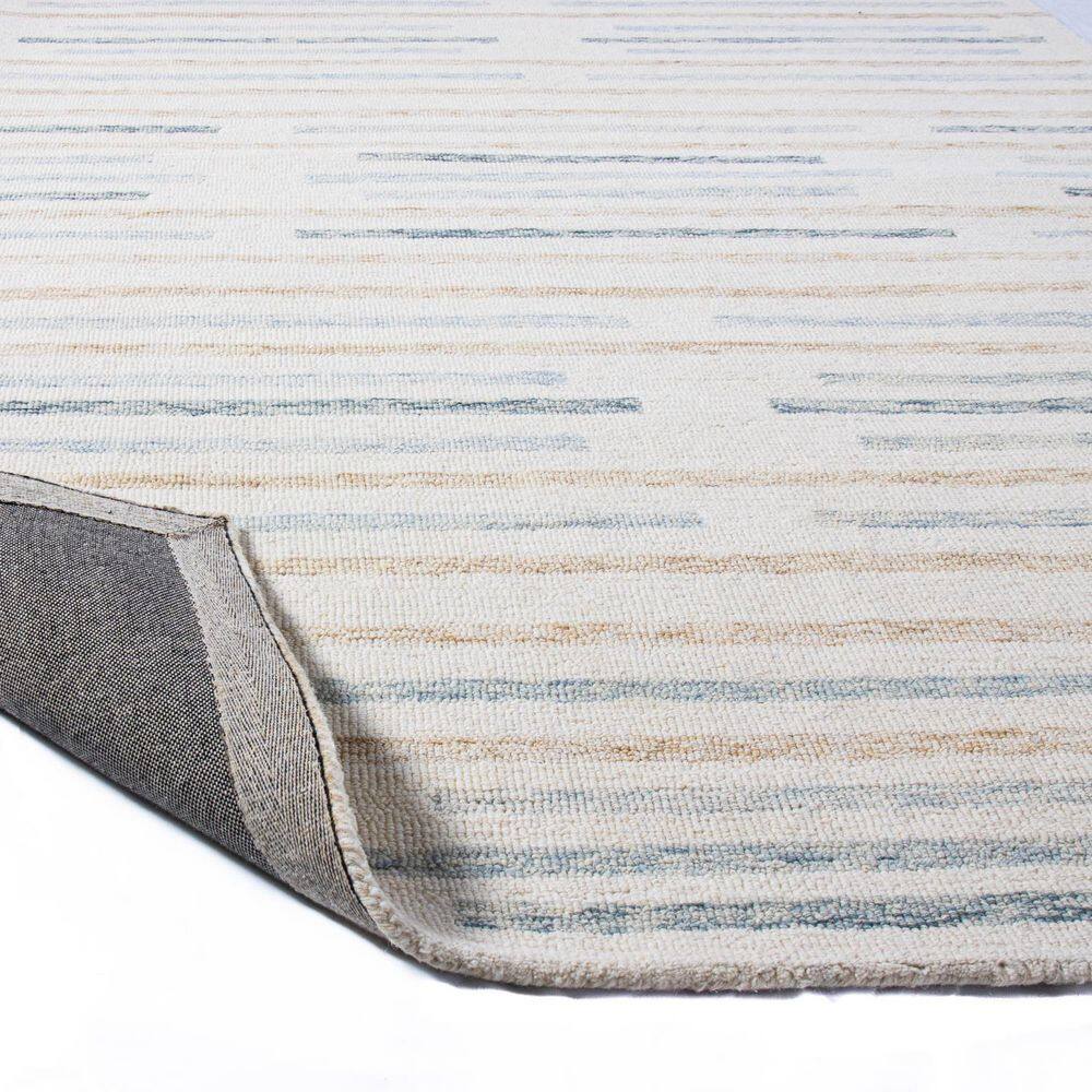 Ivory and Blue Wool Handmade Rectangular 4' x 6' Tufted Rug