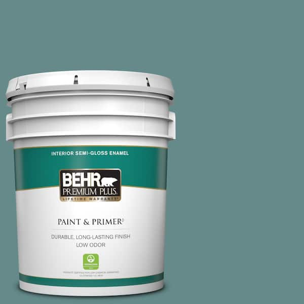 BEHR PREMIUM PLUS 5 gal. #S440-5 Tasmanian Sea Semi-Gloss Enamel Low Odor Interior Paint & Primer