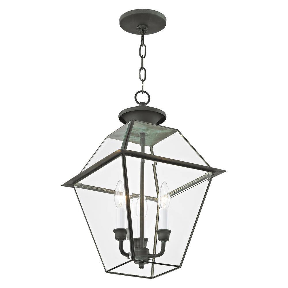 Charcoal Brushed Nickel 3-Light Outdoor Island Pendant with Clear Beveled Glass