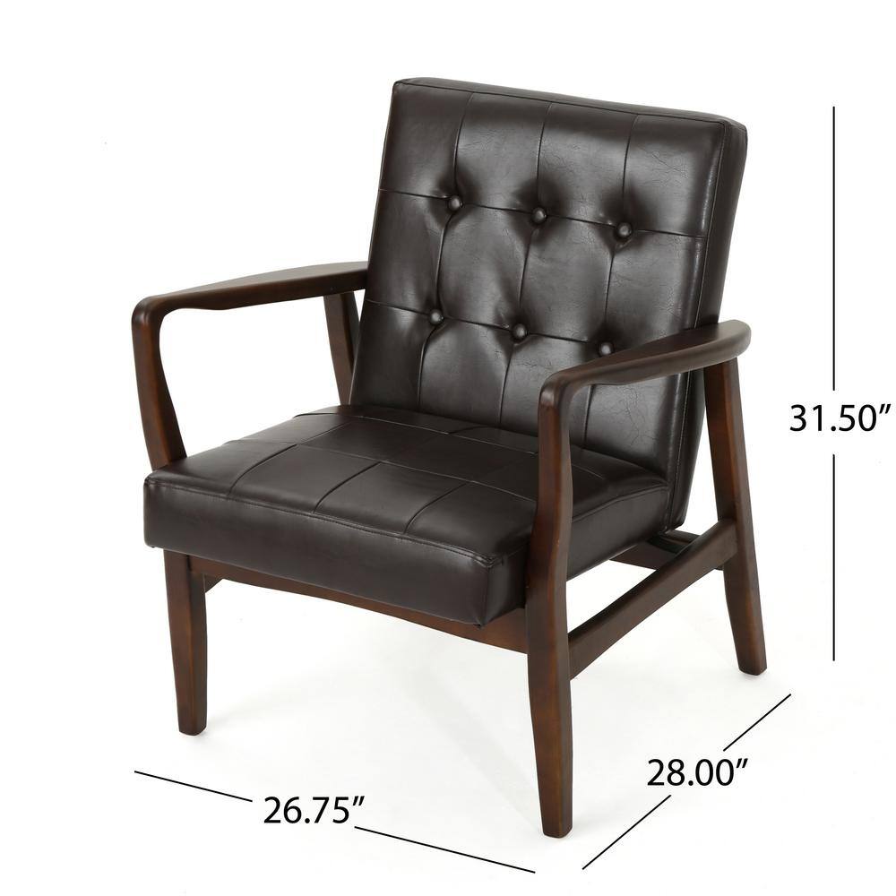Handcrafted Brown Faux Leather Square Arm Club Chair