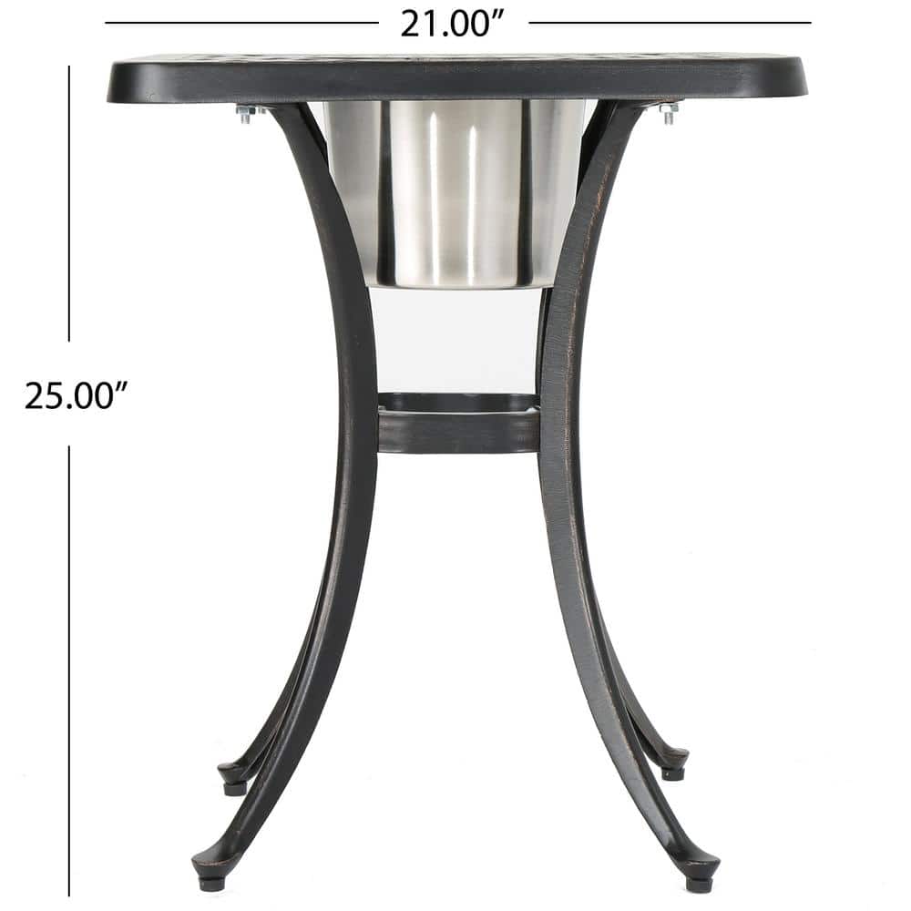 Ava Black Copper Cast Aluminum Outdoor Bistro Table with Ice Bucket