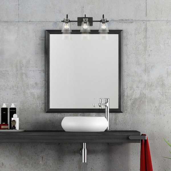 Designers Fountain - Inwood 24 in. 3-Light Matte Black Modern Vanity Light with Clear Glass Shades