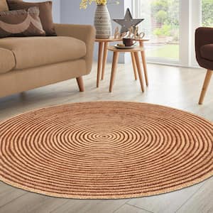 Braided Coffee 6 ft. Round Transitional Reversible Jute Area Rug