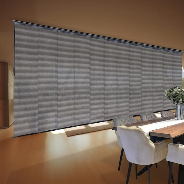EMOH Shadow Stripe 140 in. - 260 in. W x 116 in. L Adjustable 12-Panel Black Double Rail Panel Track with 23.5 in. Slates