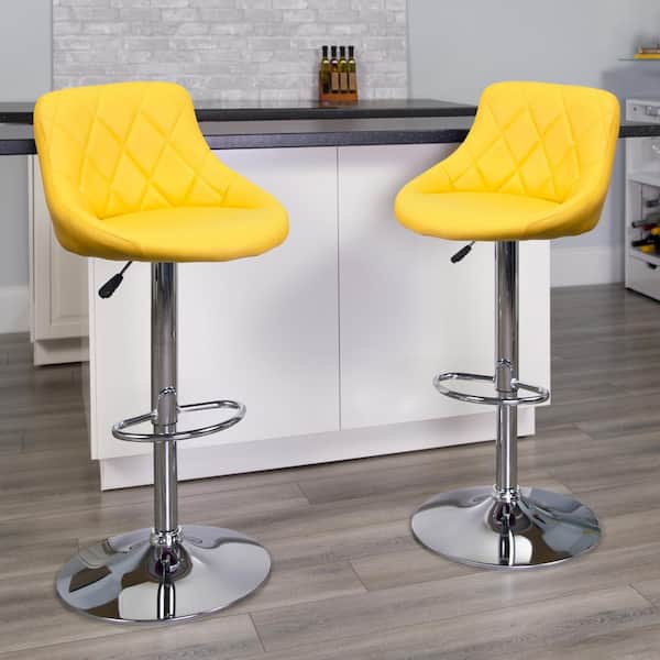 32 in. Adjustable Height Yellow Cushioned Bar Stool
