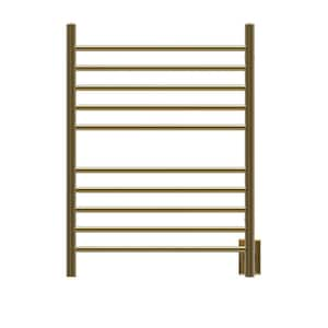 Radiant Straight 10-Bar Combo Plug-in and Hardwired Electric Towel Warmer in Satin Brass