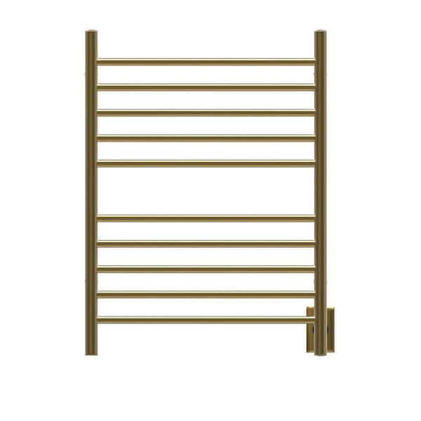 Radiant Straight 10 Bar Combo Plug in and Hardwired Electric Towel Warmer in Satin Brass