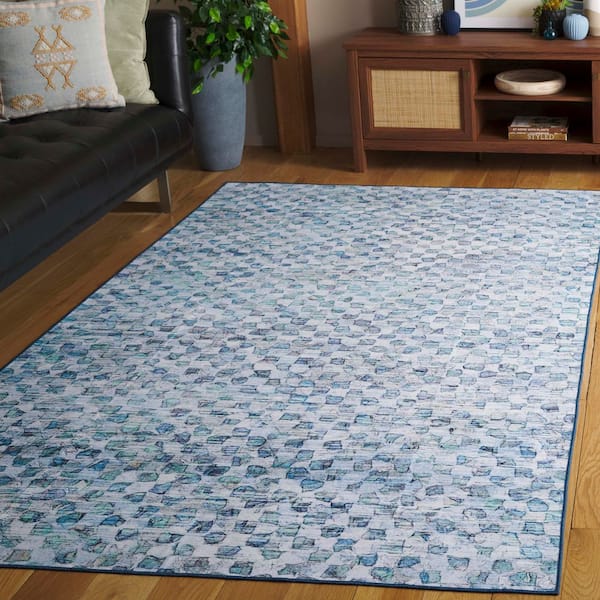 Malibu Gray/Aqua 9 ft. x 12 ft. Machine Washable Distressed Geometric Area Rug