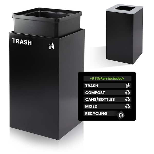 87 Gal. 3-Stream Steel Square Open Top Outdoor Trash Can and Recycling and Compost Bin Station in Black, Blue, and Green