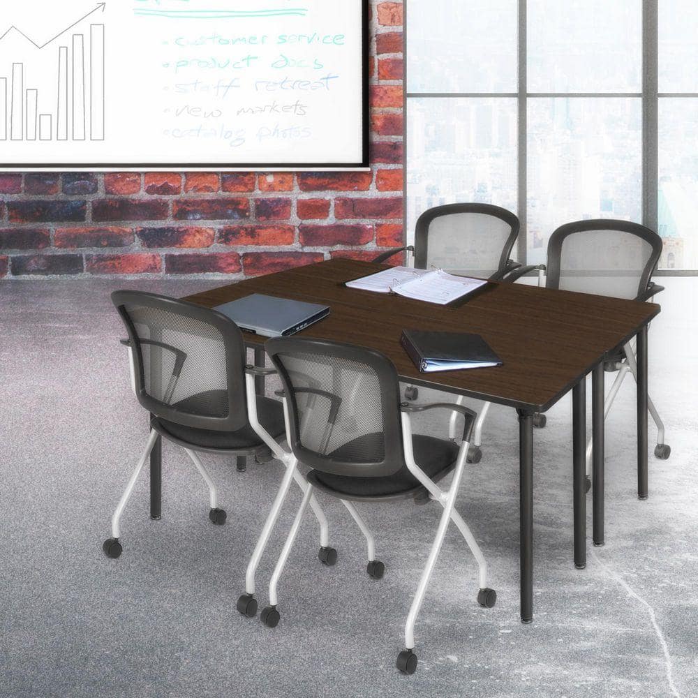 Kee 66 in x 24 in. Neo Walnut Top Folding Training Seminar Table Desk, Black Legs