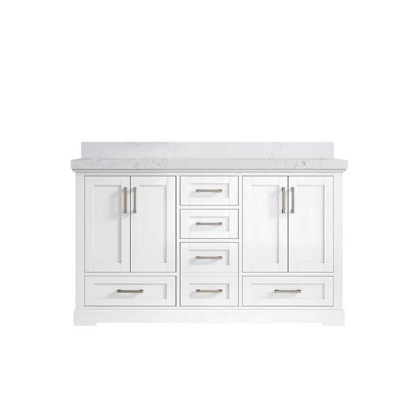 Willow Collections Boston 60 in. W x 22 in. D x 36 in. H Double Sink Bath Vanity in White with 2" Empira Quartz Top