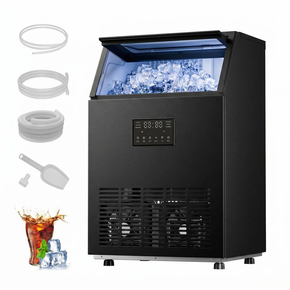 18.9 in. 120 lb. /24H Full Size Cubes Freestanding Commercial Ice Maker in Black with Dual Water Supply Options