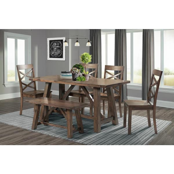 Picket House Furnishings Regan 6 Piece, Dining Room Table Bench And Chairs Set