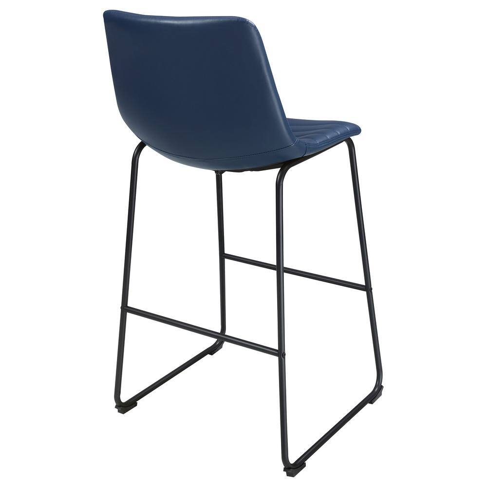 Zuni Blue Faux Leather Upholstered Counter Stools with Black Metal Base