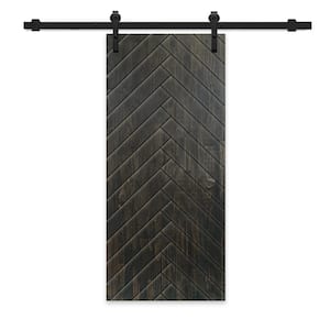 24 in. x 84 in. Charcoal Black Stained Solid Wood Modern Interior Sliding Barn Door with Hardware Kit