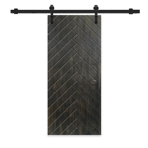 CALHOME 24 in. x 84 in. Charcoal Black Stained Pine Wood Modern Interior Sliding Barn Door with Hardware Kit