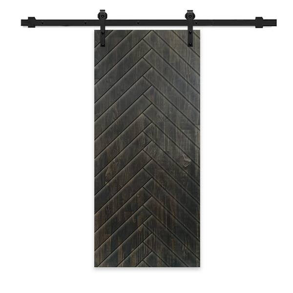 CALHOME 42 in. x 84 in. Charcoal Black Stained Pine Wood Modern Interior Sliding Barn Door with Hardware Kit