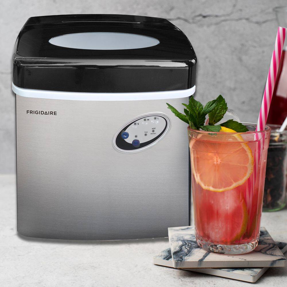 48 lb. Black Stainless Steel Freestanding Ice Maker with LED Control
