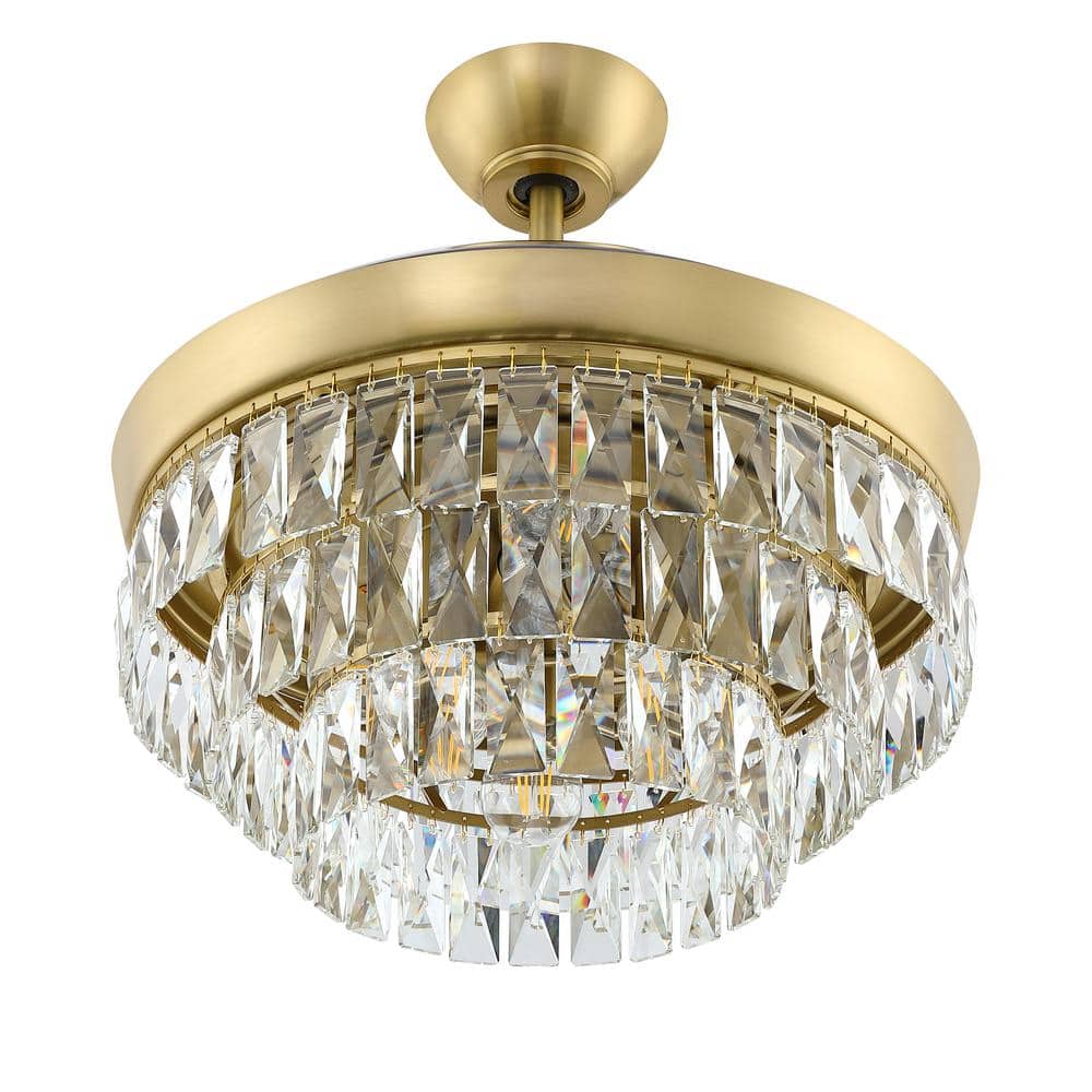 Satin Brass 42" Ceiling Fan with Clear Glass Chandelier