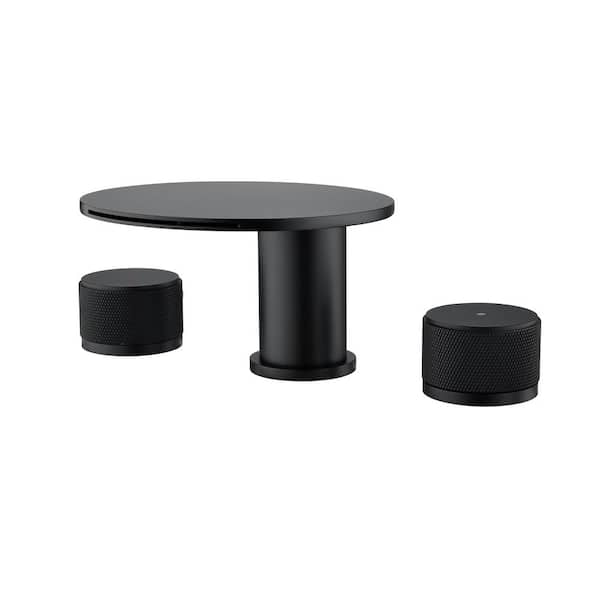 AIMADI 12 in. Widespread Double Handle Waterfall Bathroom Faucet 3-Hole Brass Bathroom Sink Taps in Matte Black