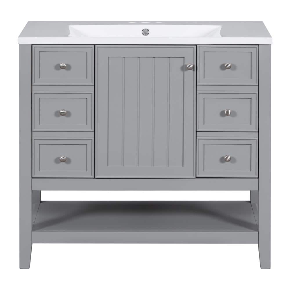 36 in. W Single Sink Freestanding Bath Vanity in Gray with White Ceramic Top Unassembled price history on PriceWatchPro