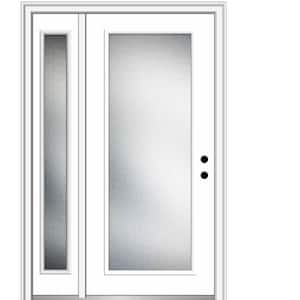 51 in. x 81.75 in. Micro Granite Left-Hand Full Lite Classic Primed Fiberglass Smooth Prehung Front Door with Sidelite