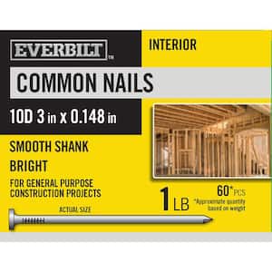 10D 3 in. Common Nails Bright 1 lb (Approximately 60 Pieces)