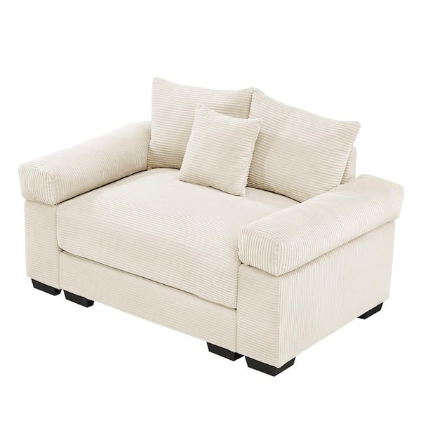 ZCHYJH 54.3 in. Pillow Top Arm Corduroy Curved Minimalist Style Sofa with Cushions in. Creamy Beige & Soft Ivory