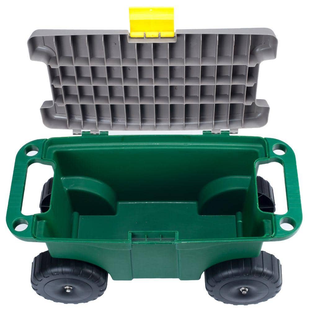 Green Rolling Garden Cart with Seat and Storage
