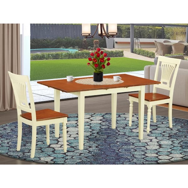 East West Furniture 3-Piece White Finish Solid Wood Top Dining Table Set