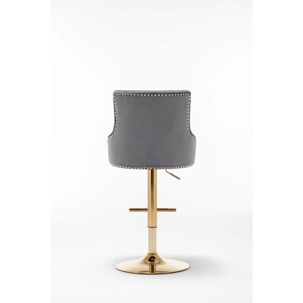Adjustable Dark Gray Velvet Swivel Bar Stools with Metal Base, Set of 2