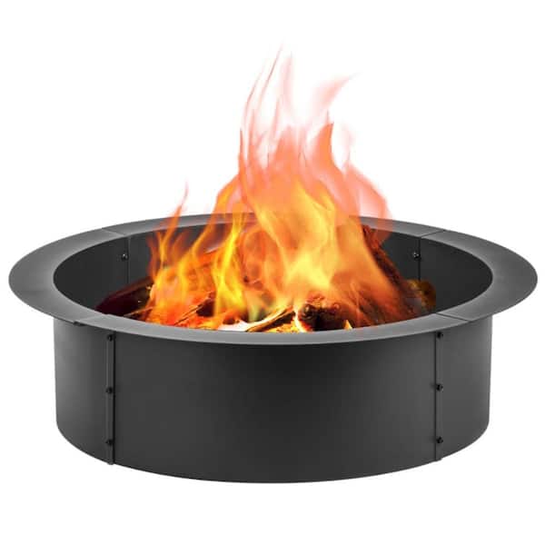 36 in. x 10 in. Wood Burning Fire Pit Ring Heavy Duty Alloy Steel Black 4-Piece