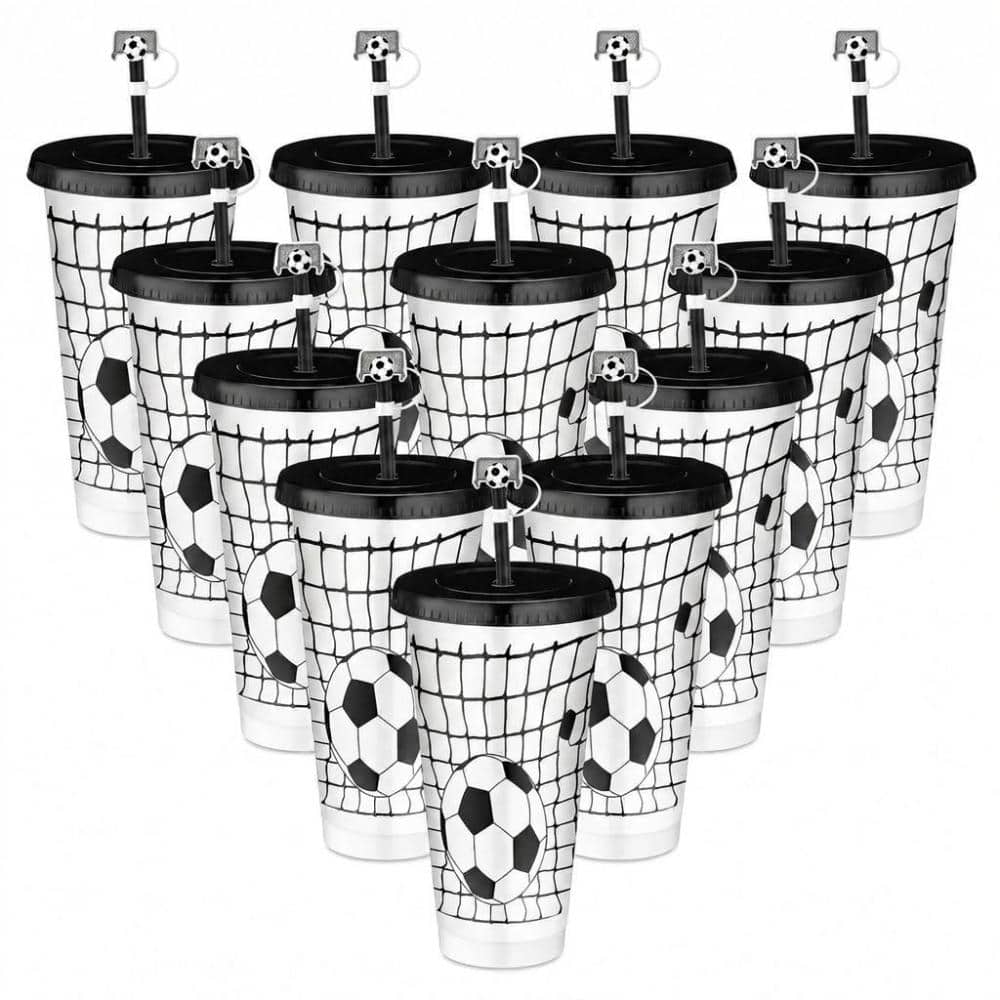 24 oz. Soccer Themed Black and White Plastic Tumbler with Lid and Straw 12-Pack Sports Themed price history on PriceWatchPro