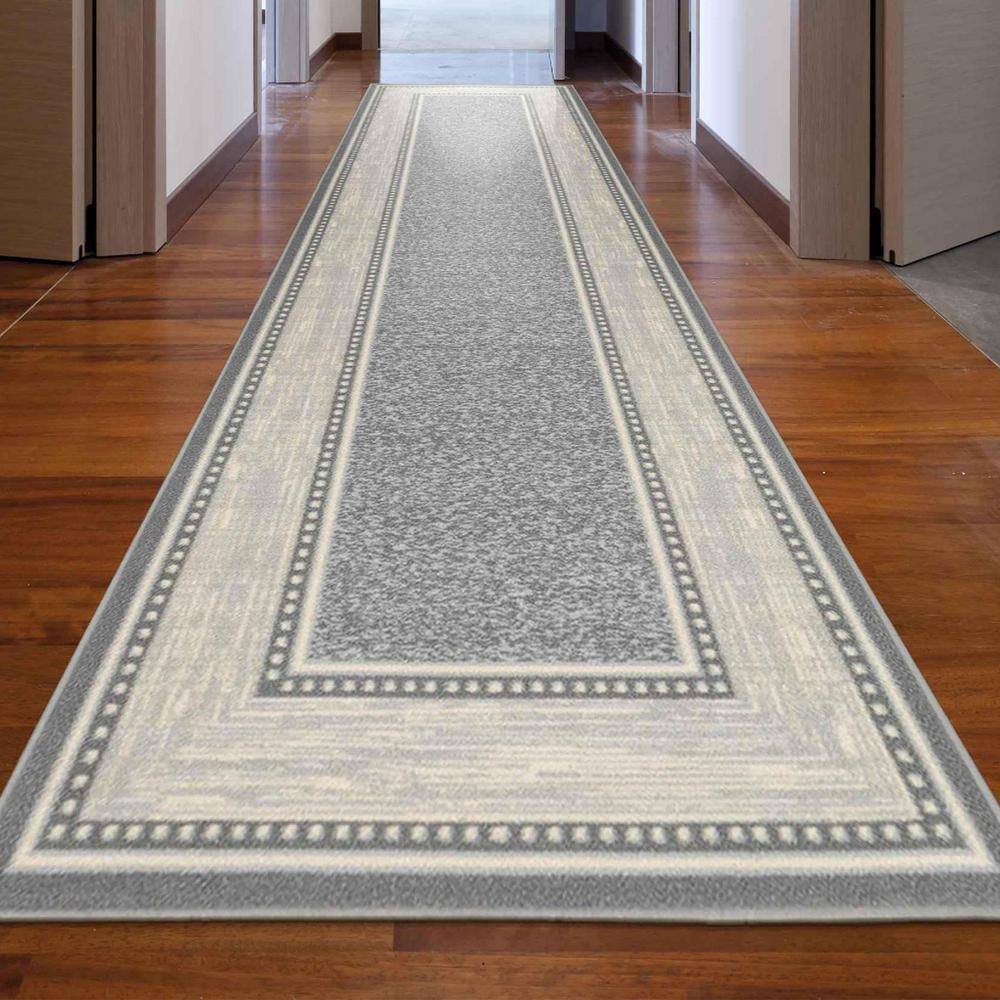 Light Gray Bordered Non-Slip Synthetic Runner Rug, 1'10" x 7'
