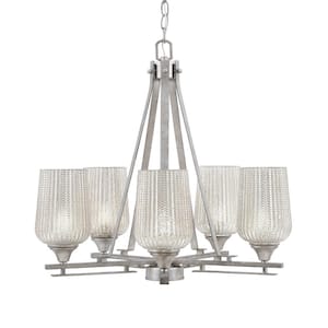 Ontario 22 in. 5-Light Aged Silver Geometric Chandelier for Dinning Room with Silver Shades No Bulbs Included