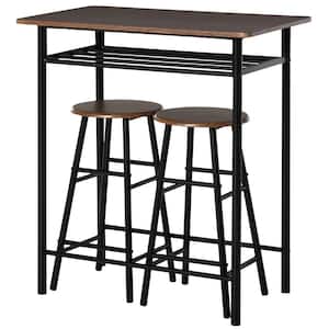 3-Piece Black Counter-Height Table and Chair Set with Storage Shelf and Metal Frame