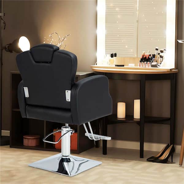 Faux Leather Swivel Ergonomic Salon Chair in Black with Arms